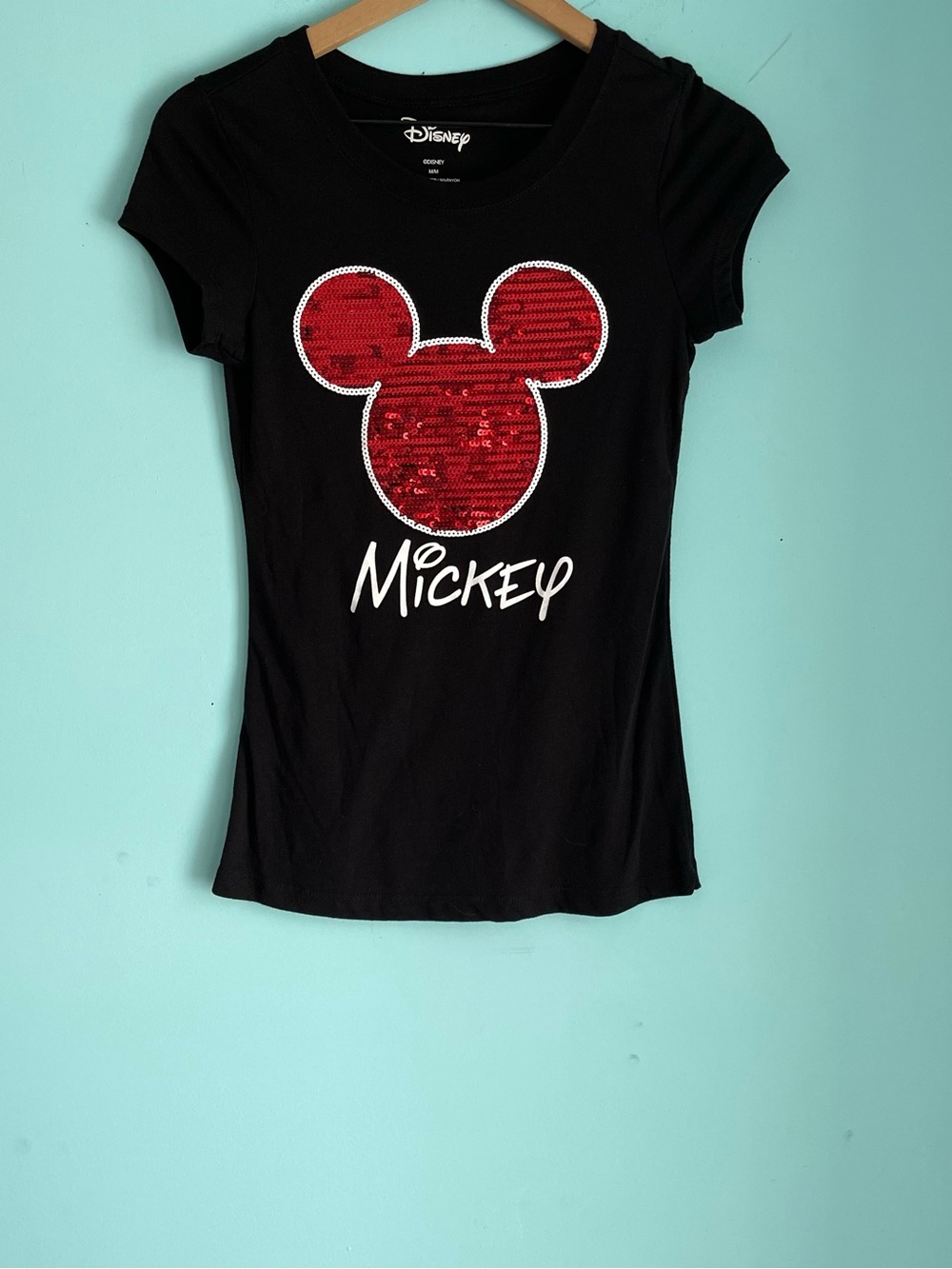 Disney Red Sequin Mickey Ears Black T-Shirt M Pullover Vacay Urban Outfitters